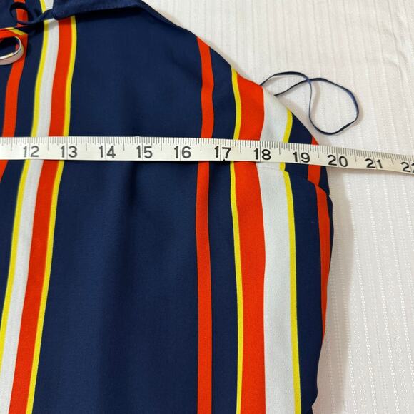 GUESS Halter Maxi Dress XL Orange Blue Cream Resort Boho Vacation Chic Nautical - Picture 12 of 12